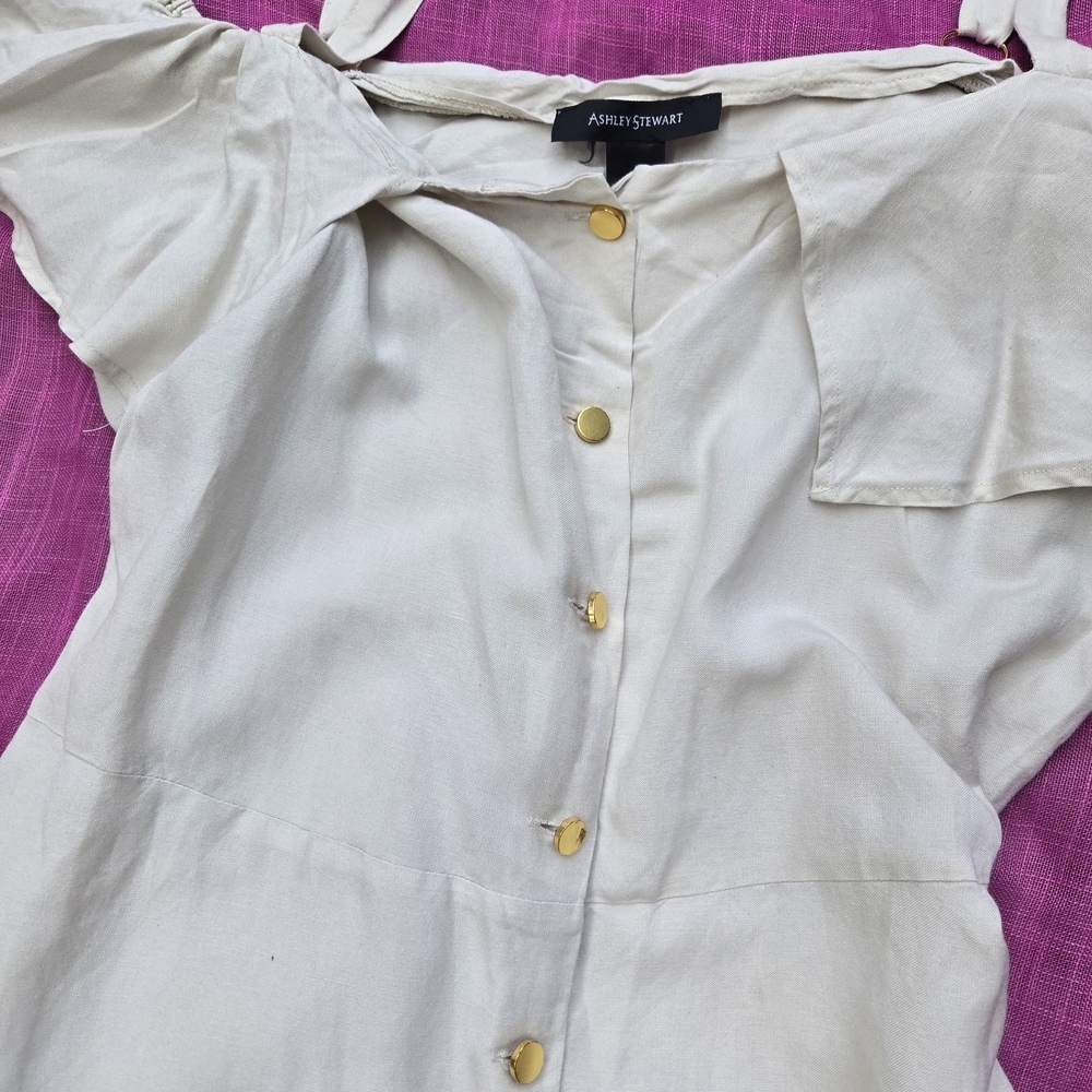LINEN Ashley Stewart White Cold Shoulder Midi Dress - Picture 6 of 10